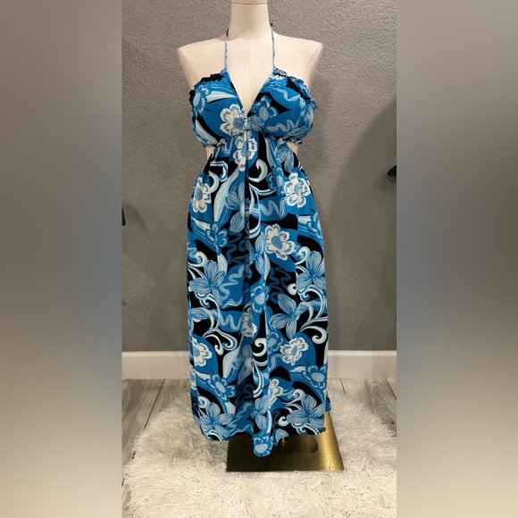 Blue & Black Floral Maxi Dress - Picture 4 of 4